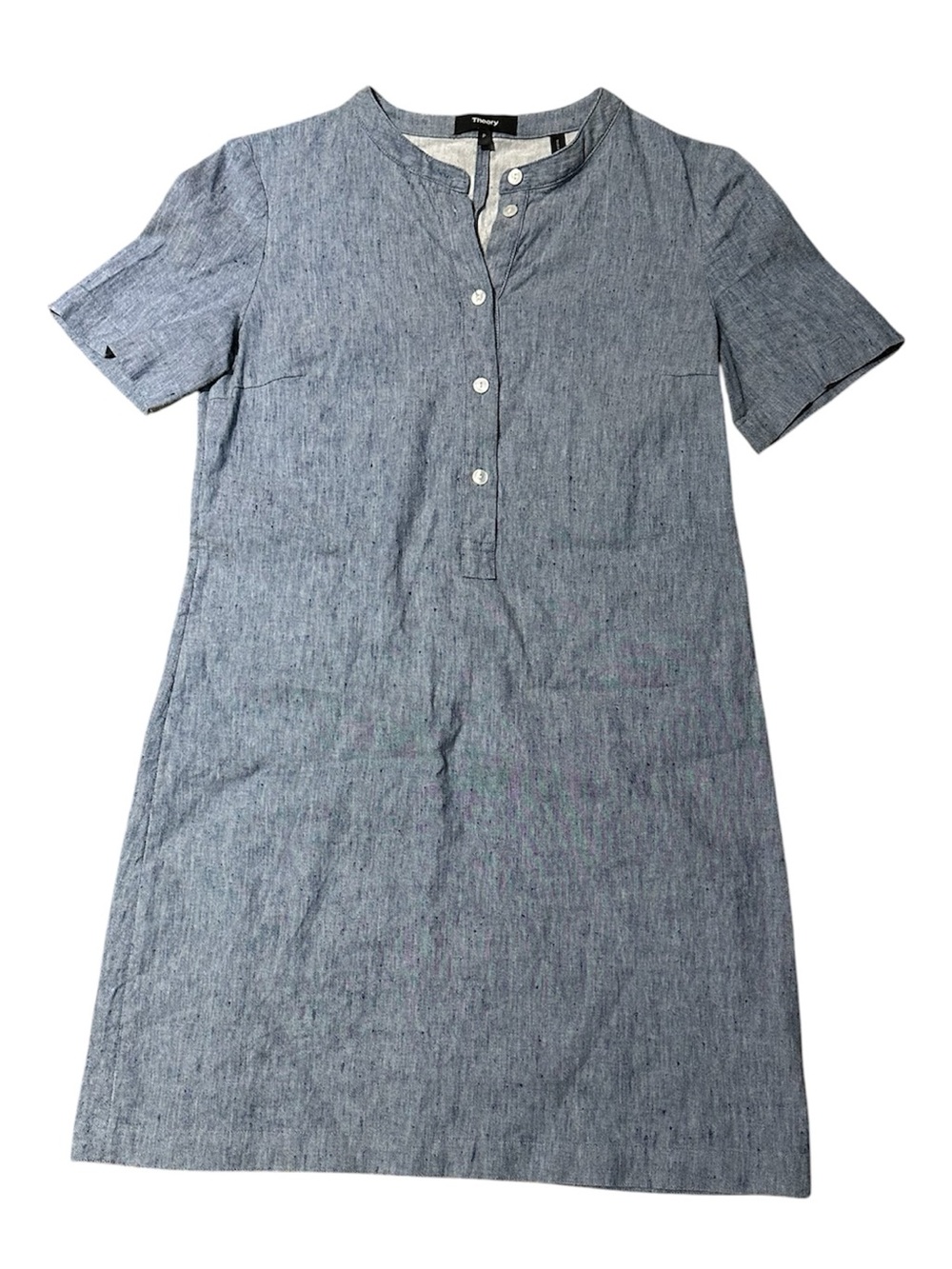 Theory Light Blue Short-Sleeve Henley Shift Dress Size P